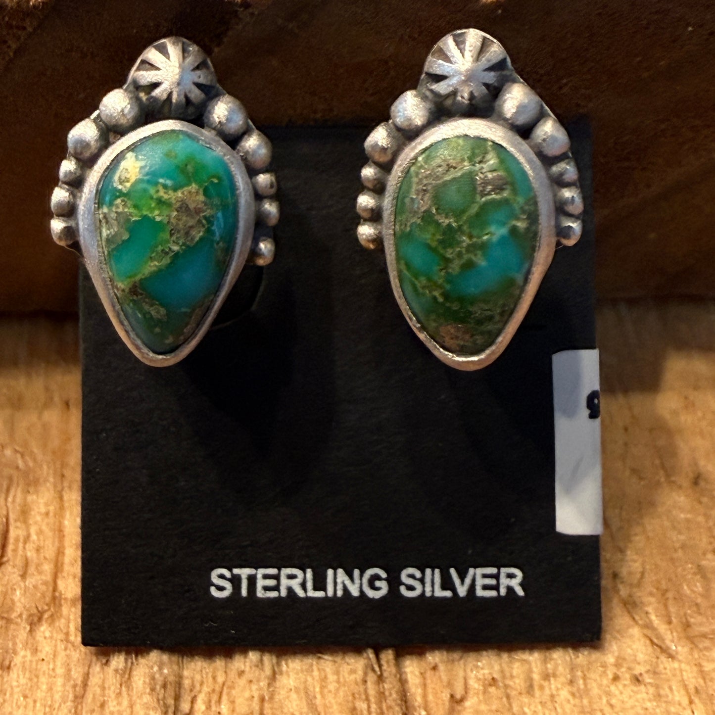 Handcrafted Sonoran Gold Turquoise Stud Earrings In 925 Sterling Silver