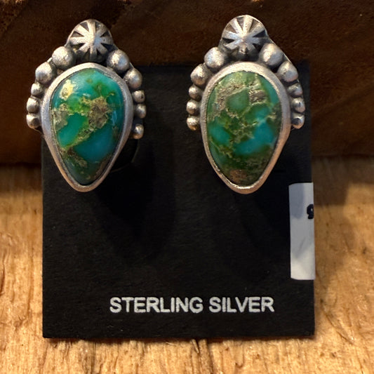 Handcrafted Sonoran Gold Turquoise Stud Earrings In 925 Sterling Silver