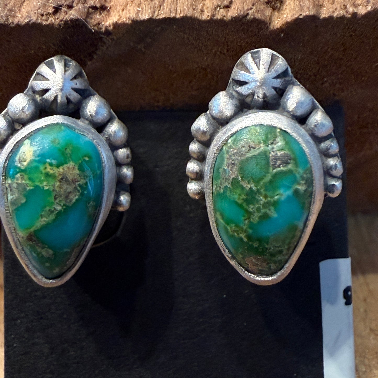 Handcrafted Sonoran Gold Turquoise Stud Earrings In 925 Sterling Silver