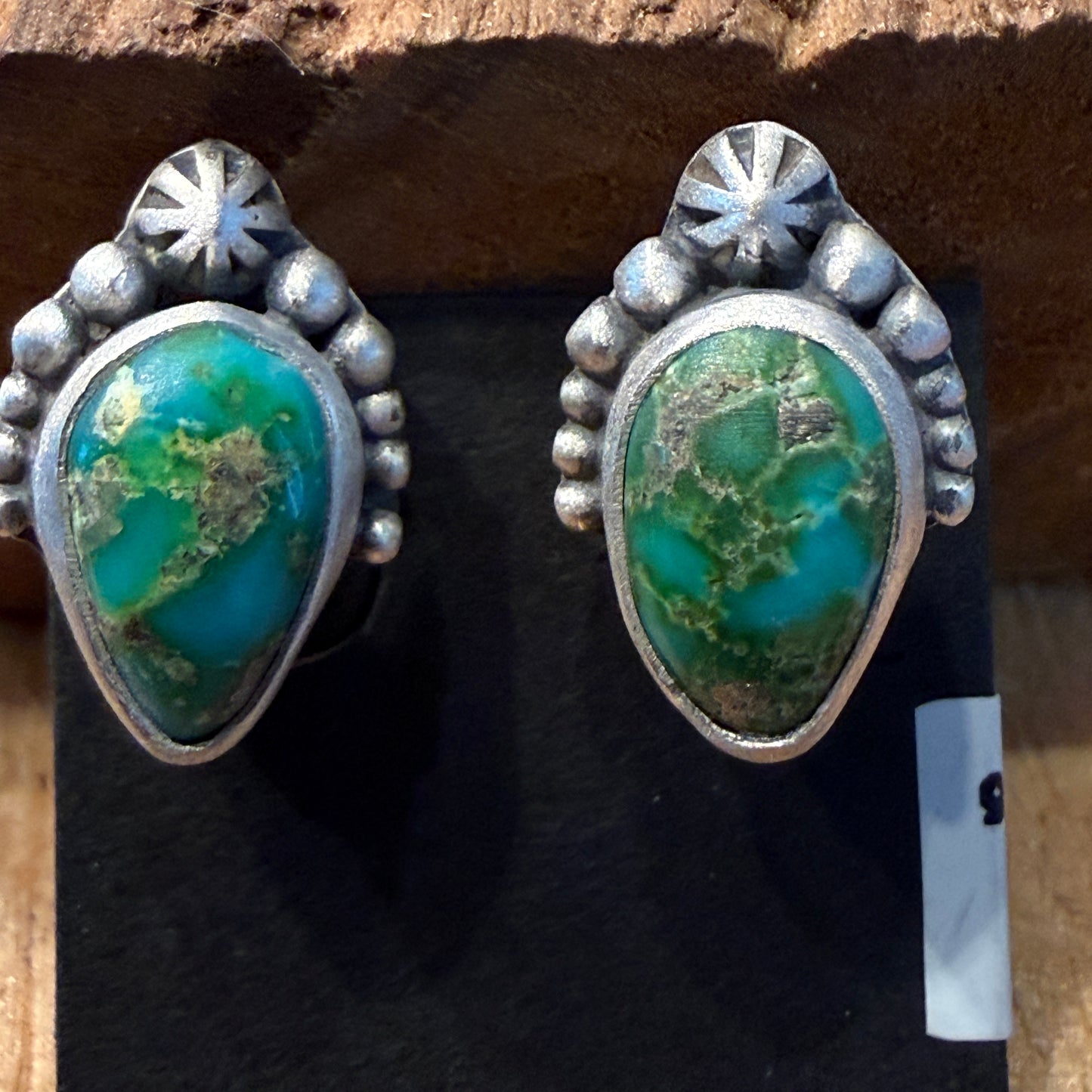 Handcrafted Sonoran Gold Turquoise Stud Earrings In 925 Sterling Silver