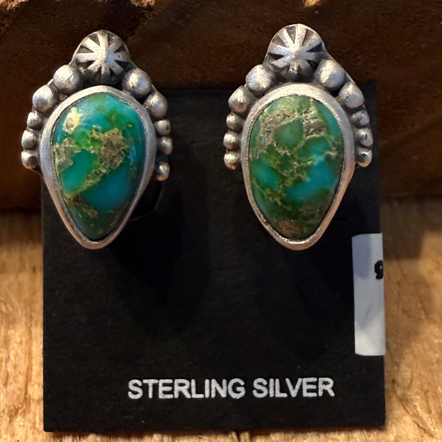 Handcrafted Sonoran Gold Turquoise Stud Earrings In 925 Sterling Silver