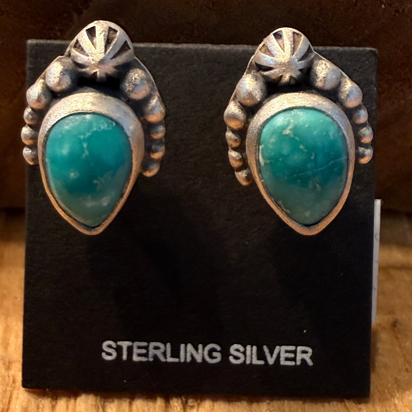 Handcrafted White Water Turquoise Stud Earring in 925 Sterling Silver