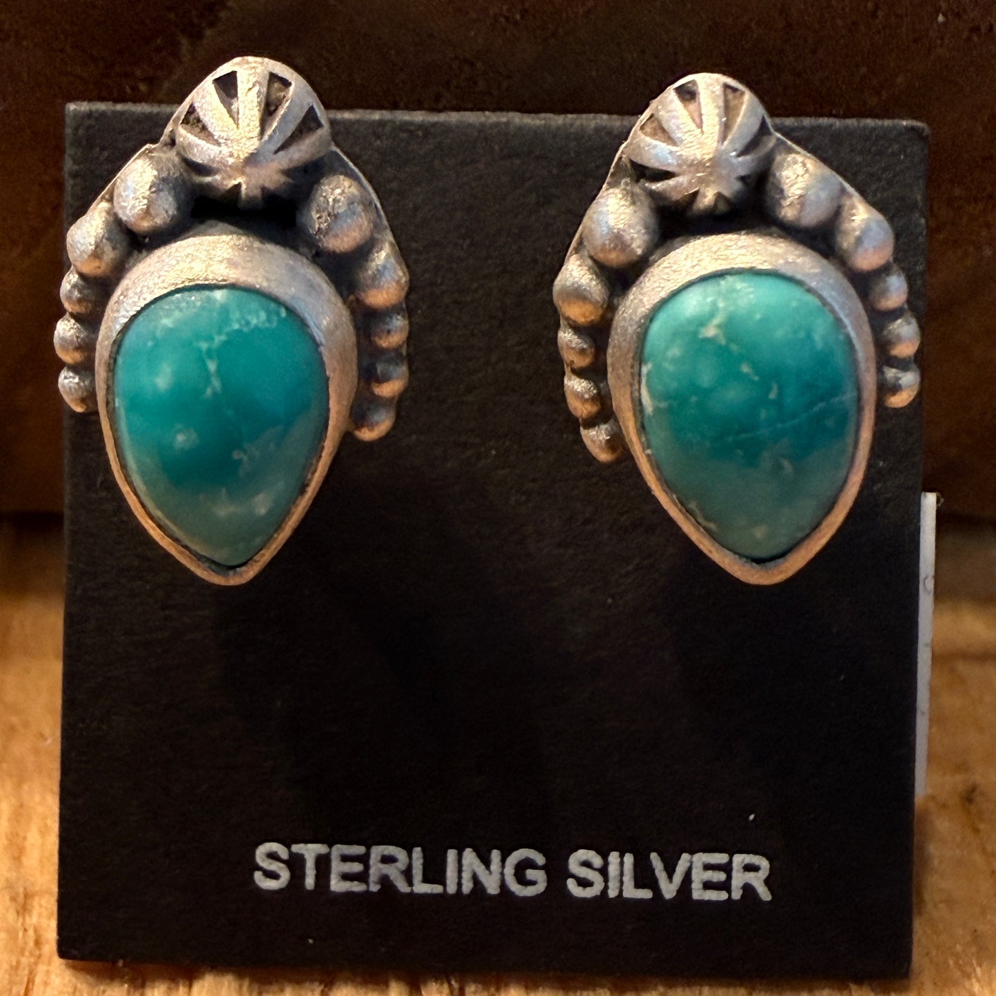 Handcrafted White Water Turquoise Stud Earring in 925 Sterling Silver