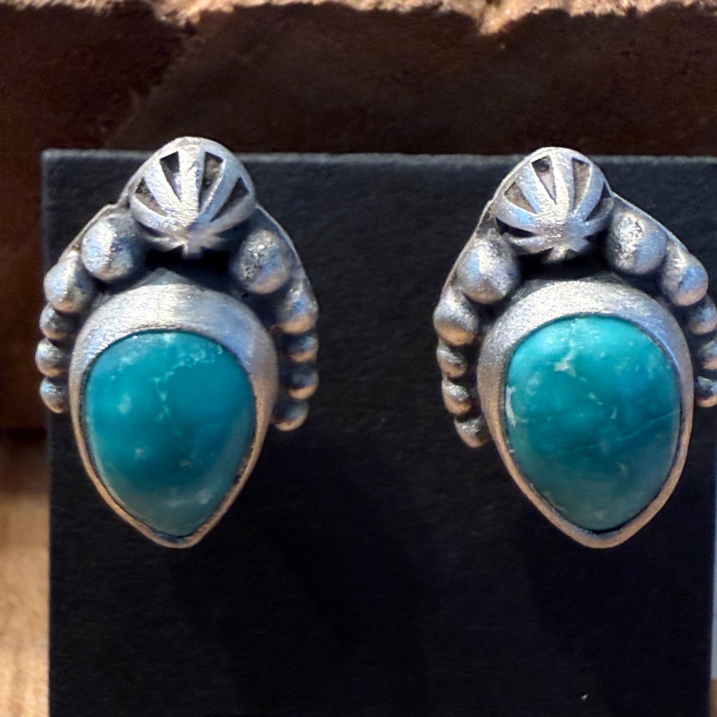 Handcrafted White Water Turquoise Stud Earring in 925 Sterling Silver