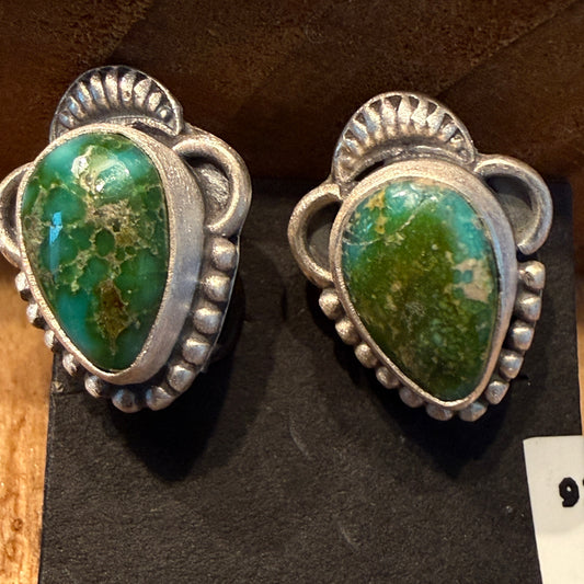 Handcrafted Sonoran Gold Turquoise Stud Earrings in 925 Sterling Silver