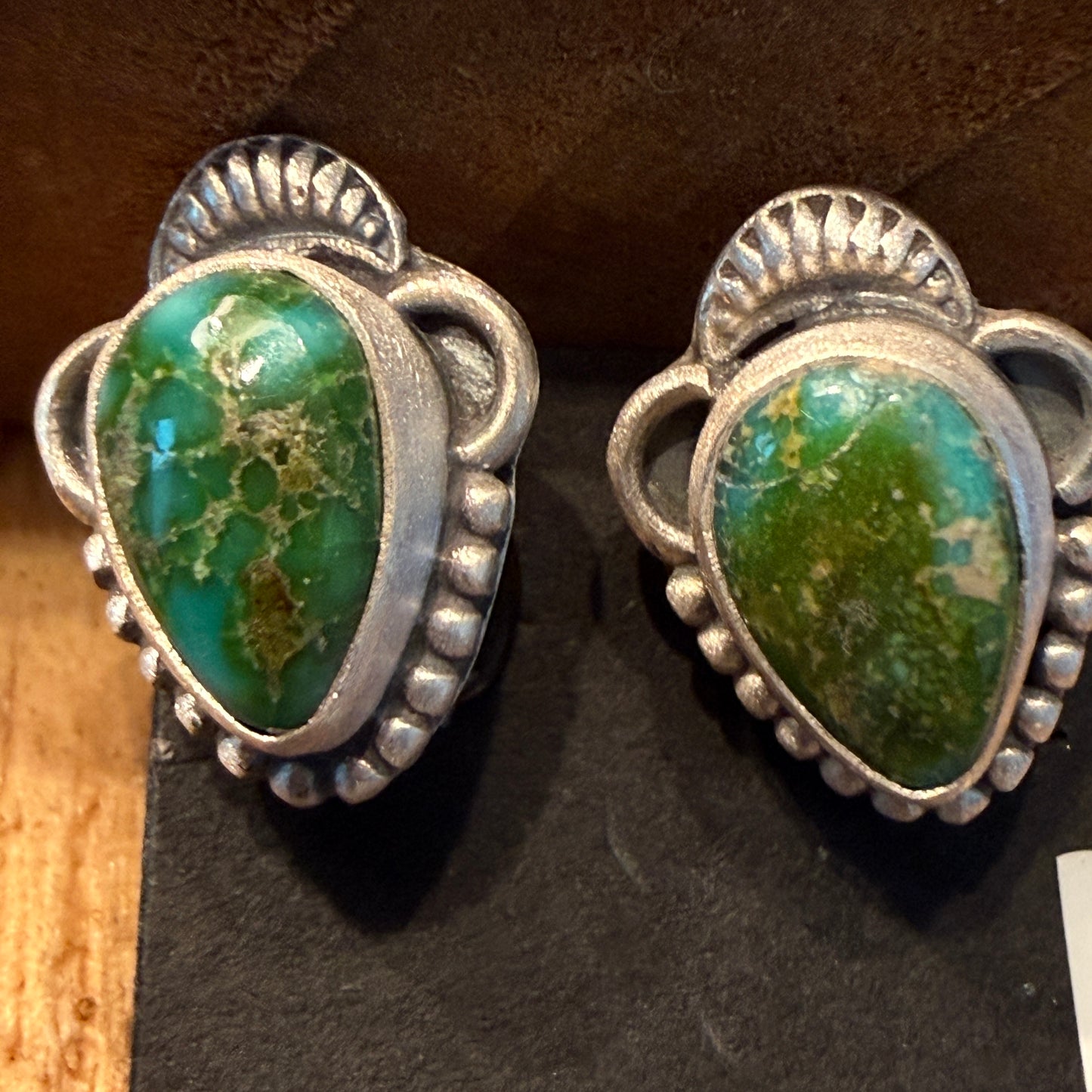 Handcrafted Sonoran Gold Turquoise Stud Earrings in 925 Sterling Silver