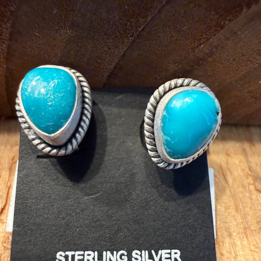 Handcrafted White Water Turquoise Gemstone Stud Earring 925 Sterling Silver
