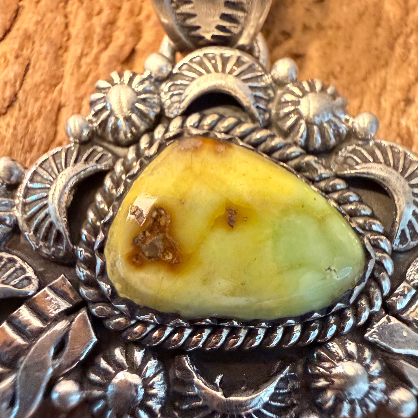 Handcrafted Palomino Turquoise Gemstone Squash Pendant 925 Sterling Silver