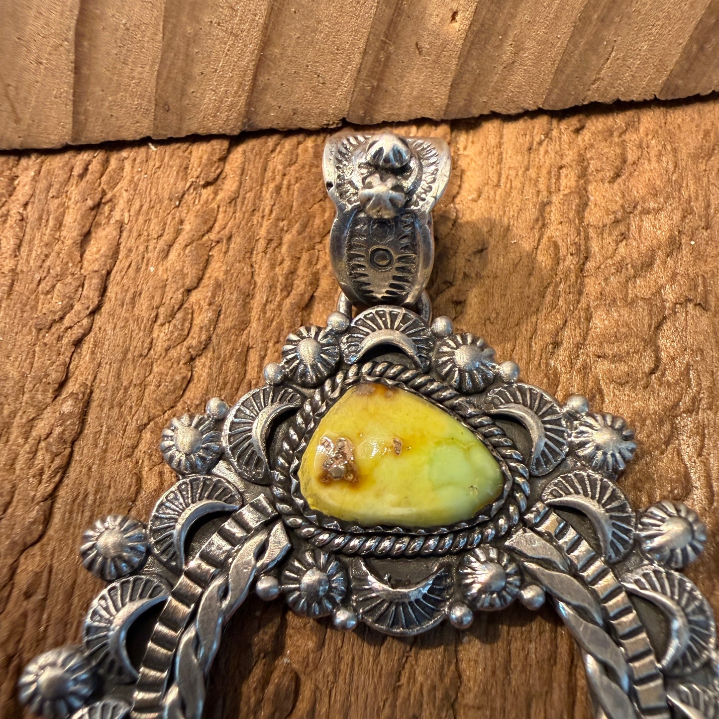 Handcrafted Palomino Turquoise Gemstone Squash Pendant 925 Sterling Silver