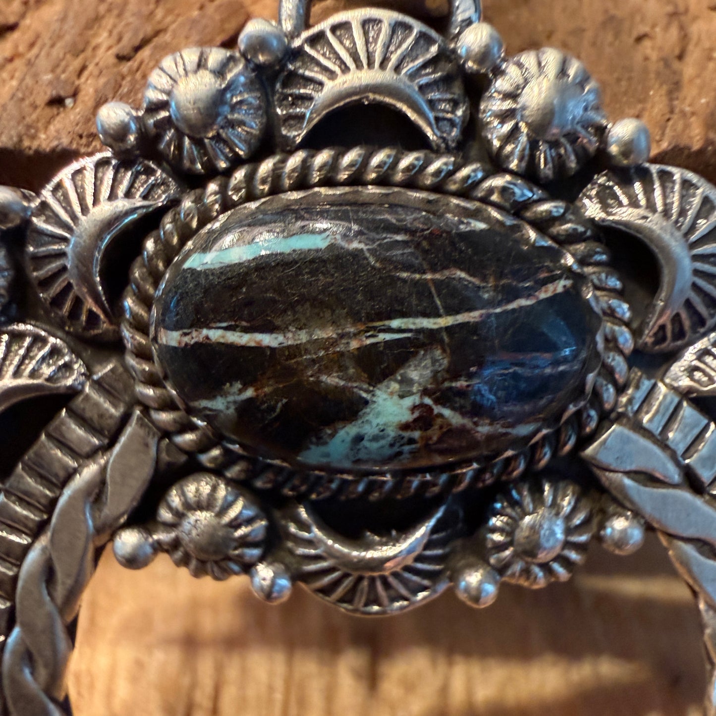 Handcrafted Blackjack Turquoise Gemstone Squash Pendant In 925 Sterling Silver