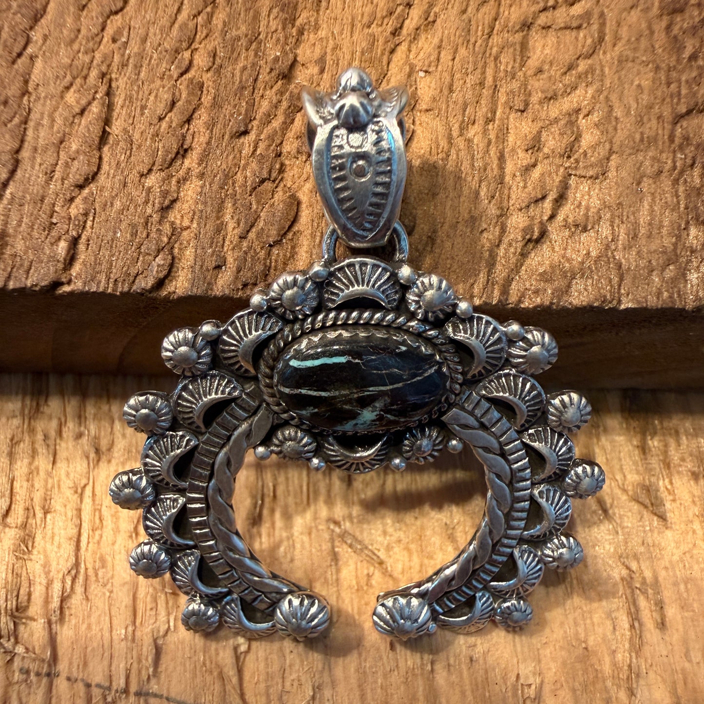 Handcrafted Blackjack Turquoise Gemstone Squash Pendant In 925 Sterling Silver