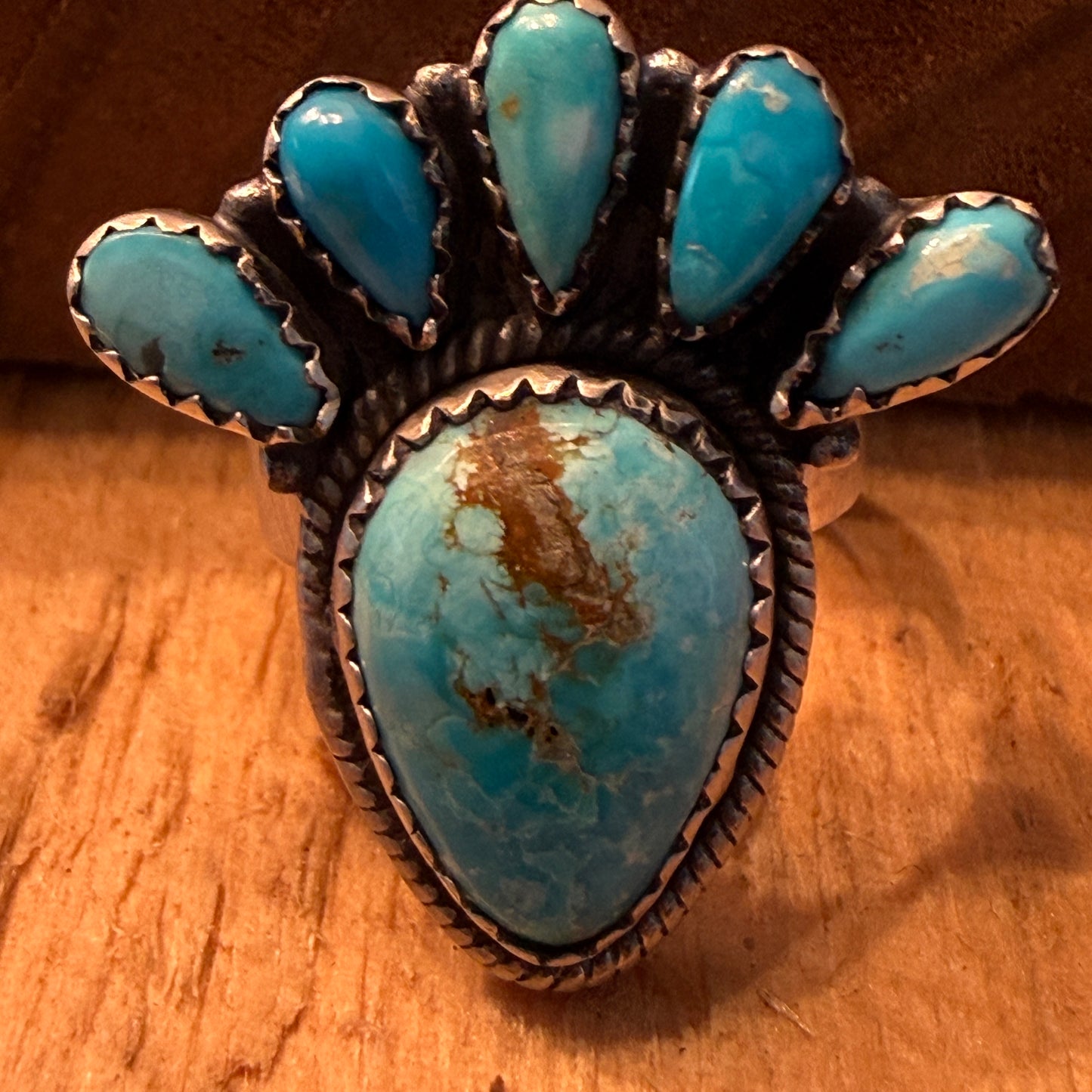 White Water Turquoise Gemstone Cluster Statement Ring Adjustable Sterling Silver