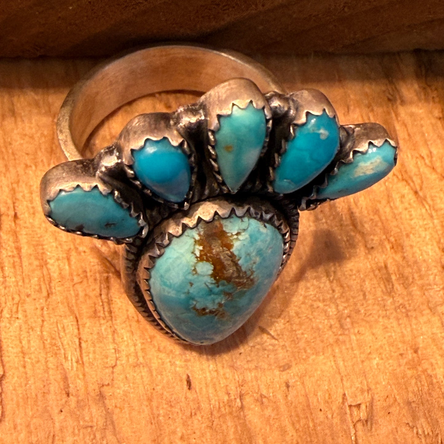 White Water Turquoise Gemstone Cluster Statement Ring Adjustable Sterling Silver