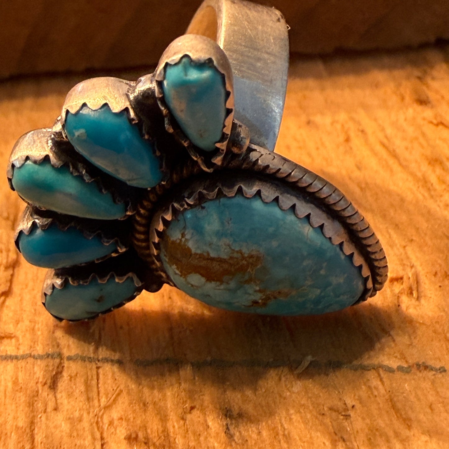 White Water Turquoise Gemstone Cluster Statement Ring Adjustable Sterling Silver