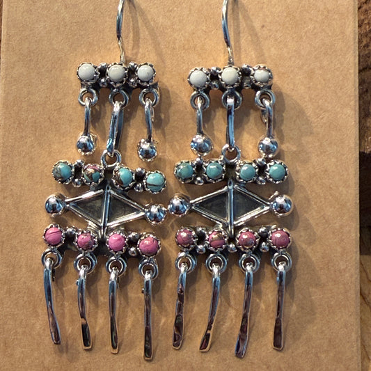 Cotton Candy Dahlia Gemstone Dancing Dangle Earring Sterling Silver