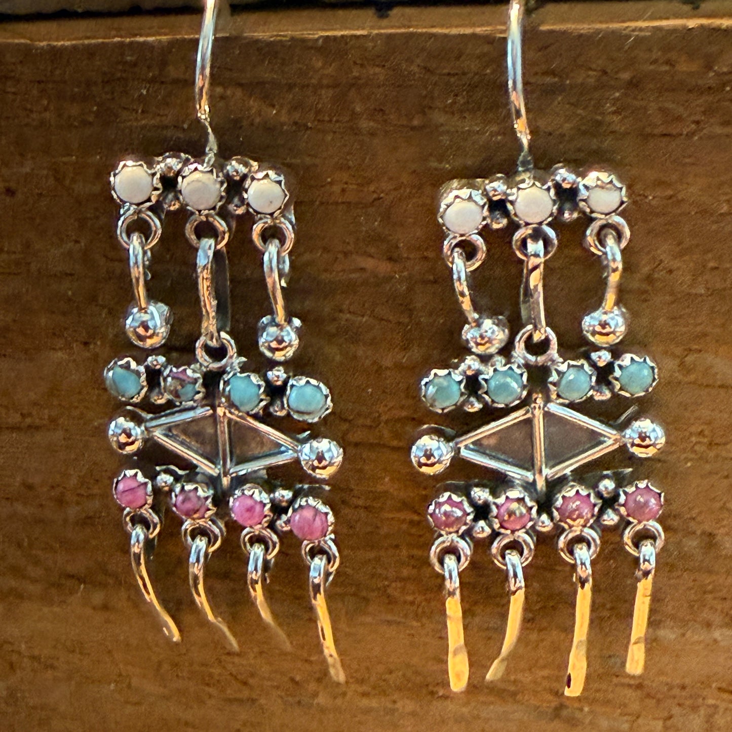 Cotton Candy Dahlia Gemstone Dancing Dangle Earring Sterling Silver