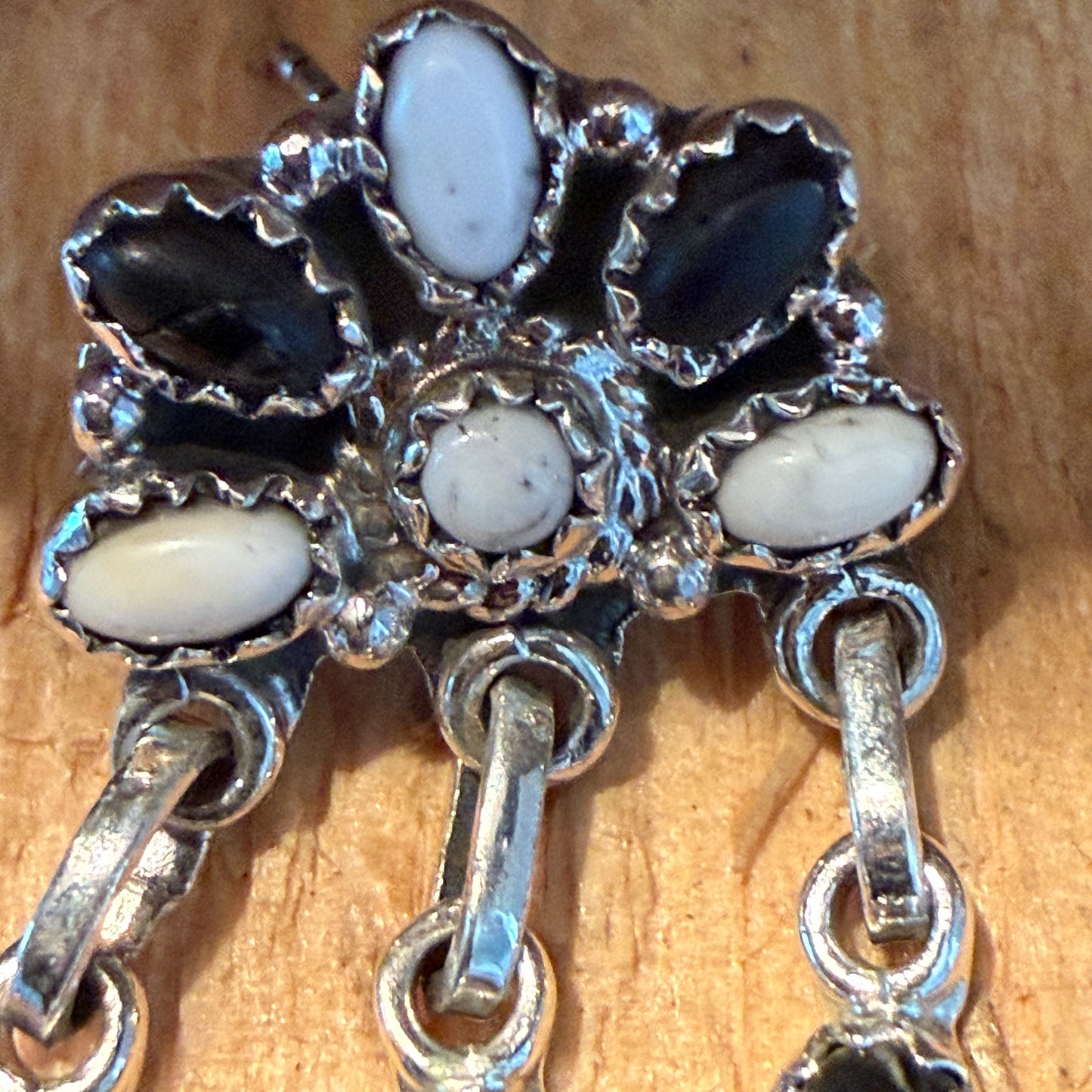 Handcrafted White Buffalo Dahlia Cluster Dangle Earrings Sterling Silver