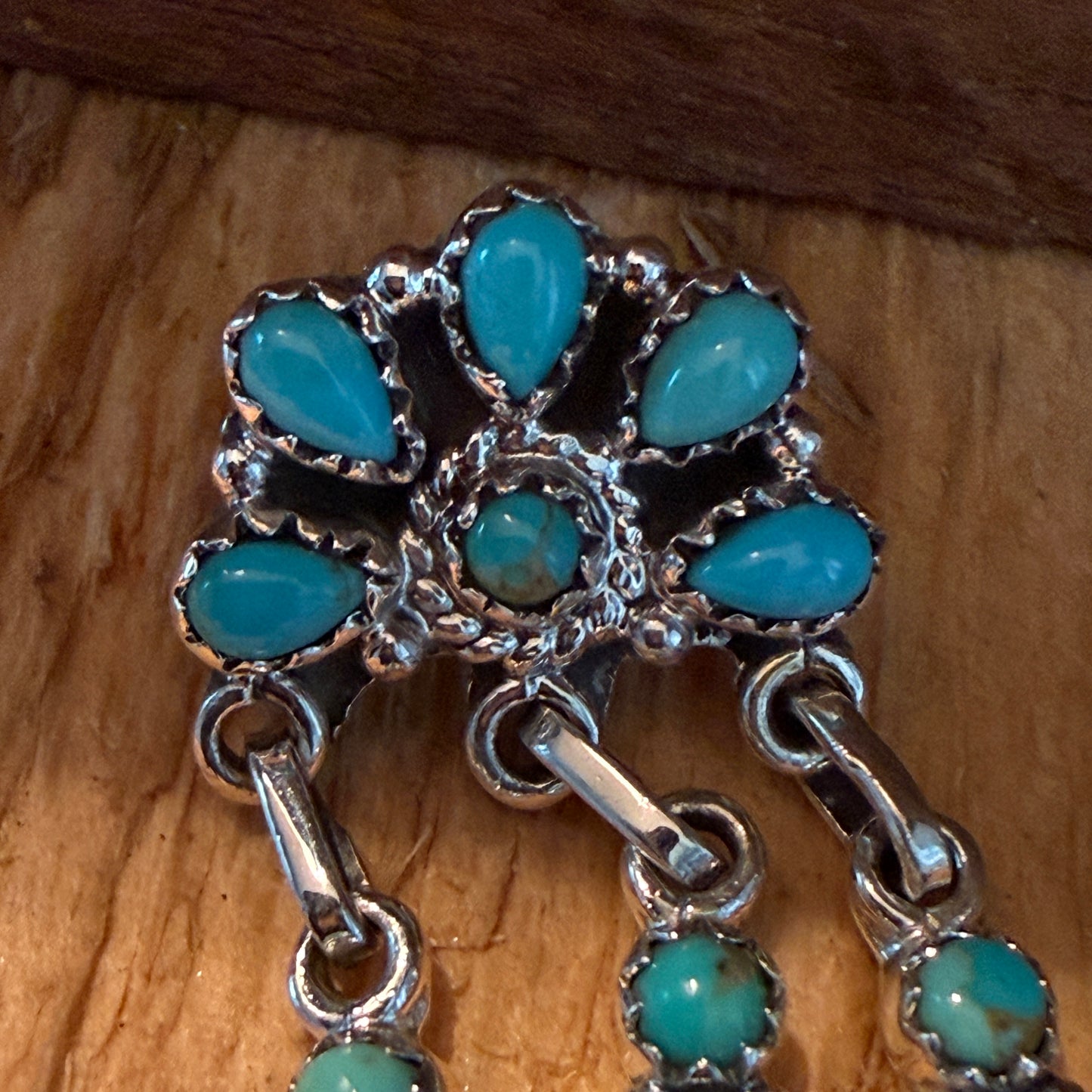 Handcrafted Kingman Turquoise Gemstone Long Dangle Earrings Sterling Silver