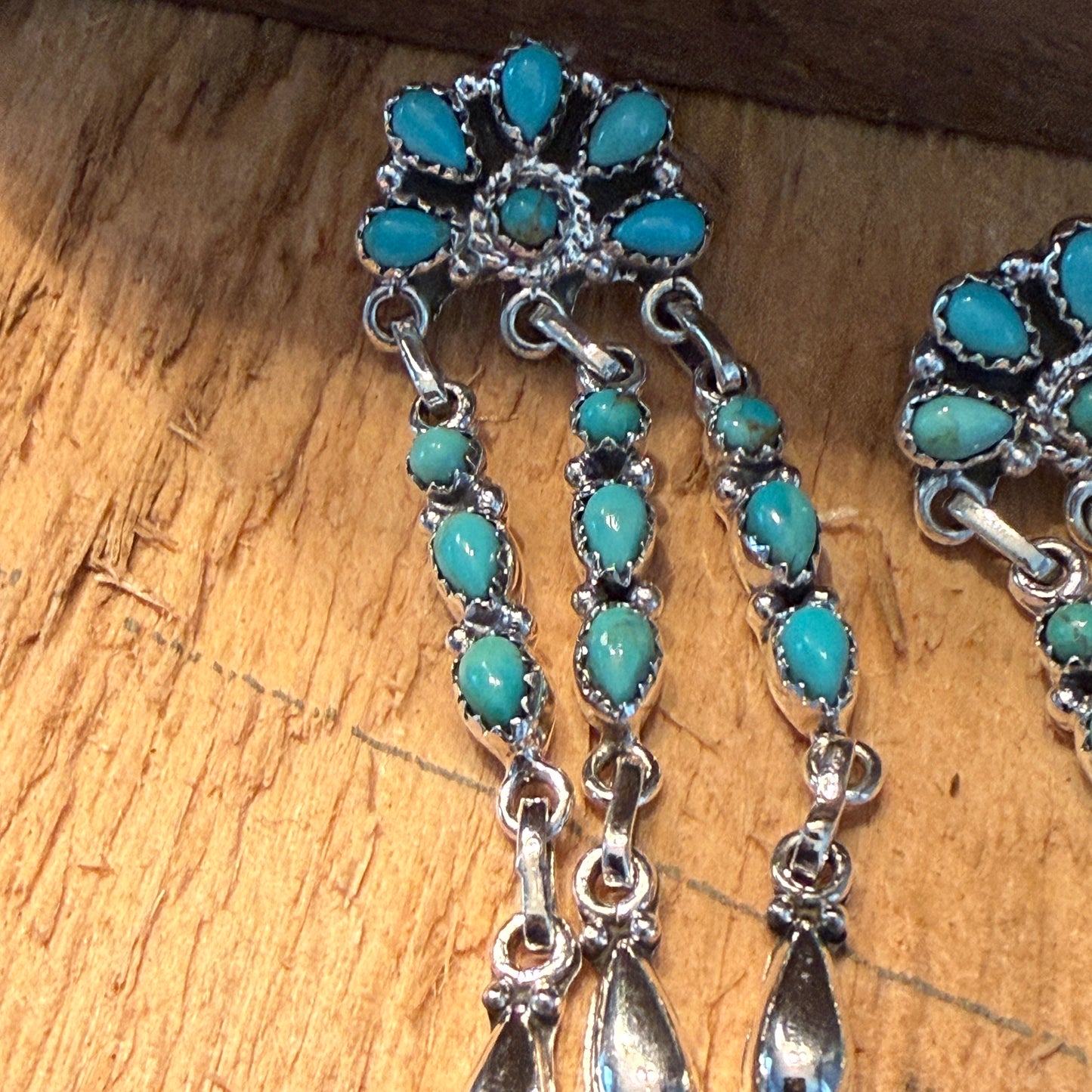 Handcrafted Kingman Turquoise Gemstone Long Dangle Earrings Sterling Silver