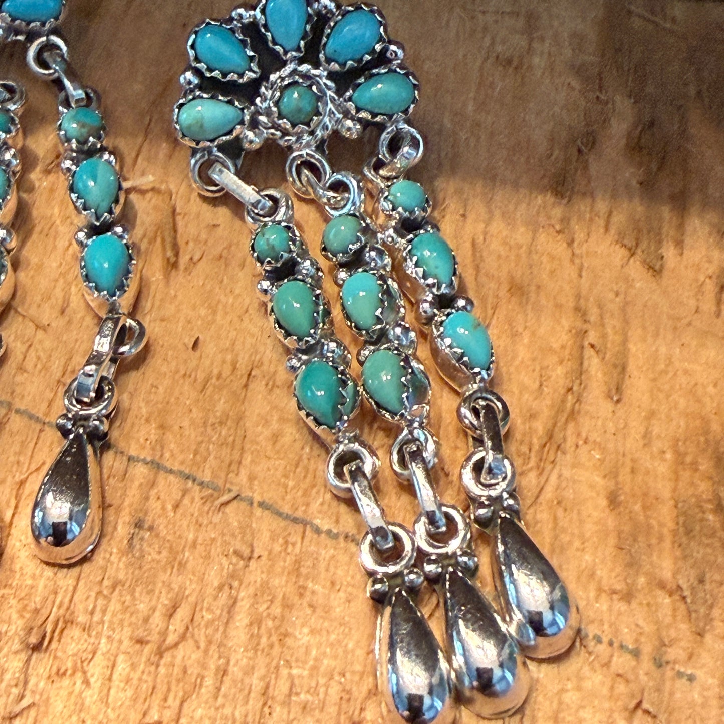 Handcrafted Kingman Turquoise Gemstone Long Dangle Earrings Sterling Silver