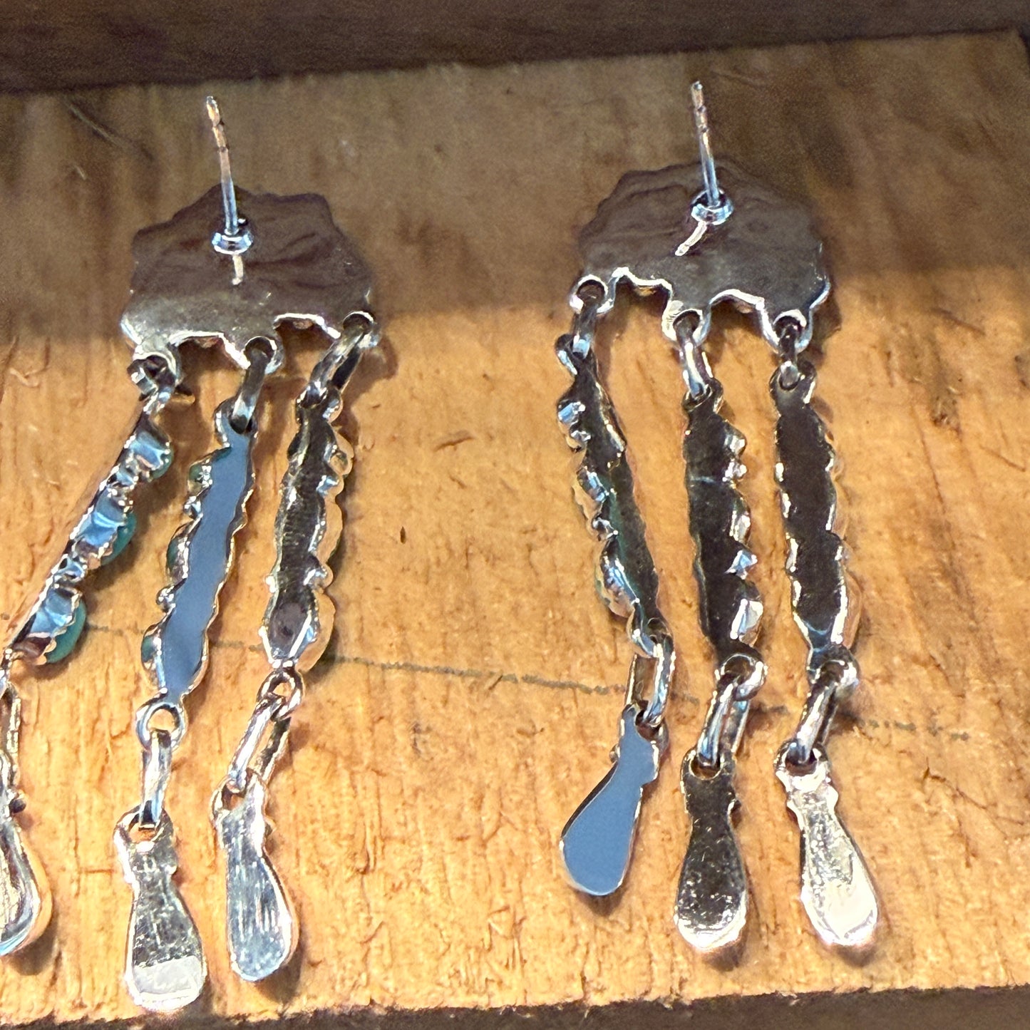 Handcrafted Kingman Turquoise Gemstone Long Dangle Earrings Sterling Silver