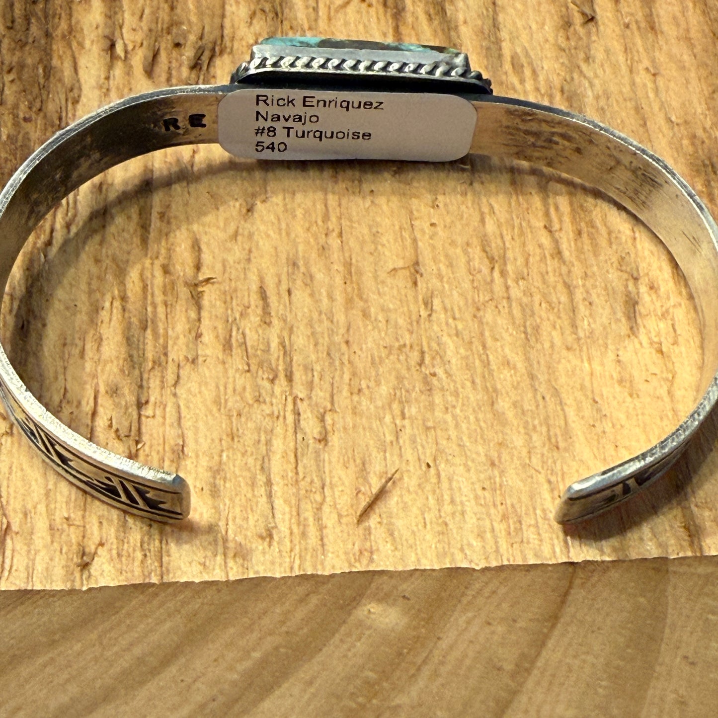 Rick Enriquez Signed Navajo Style Turquoise Dahlia Gemstone Cuff Bangle in Sterling Silver