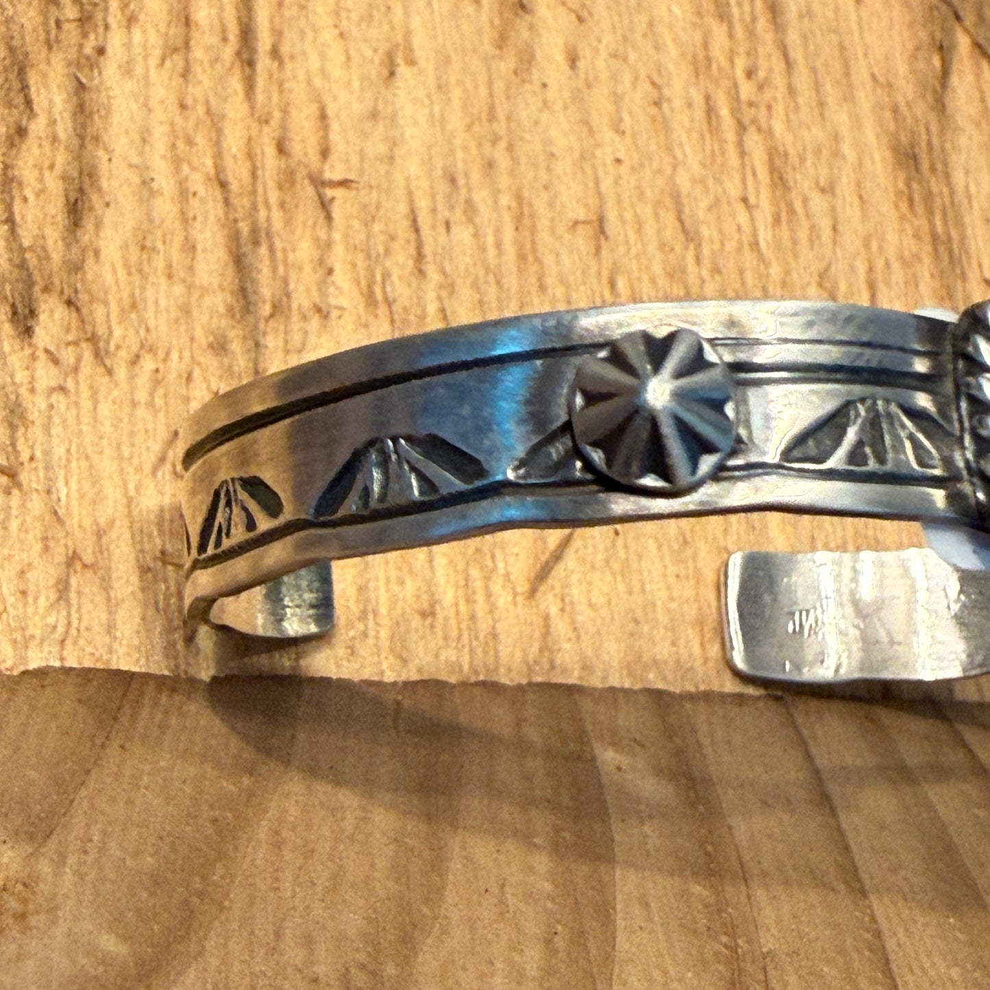 Rick Enriquez Signed Navajo Style Pink Conch Gemstone Cuff Bangle, Sterling Silver