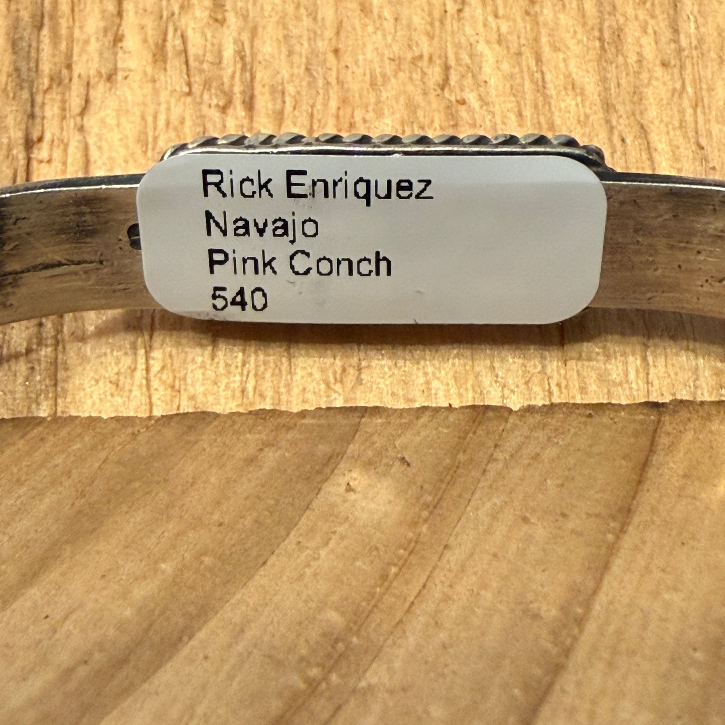 Rick Enriquez Signed Navajo Style Pink Conch Gemstone Sterling Silver Cuff Bangle