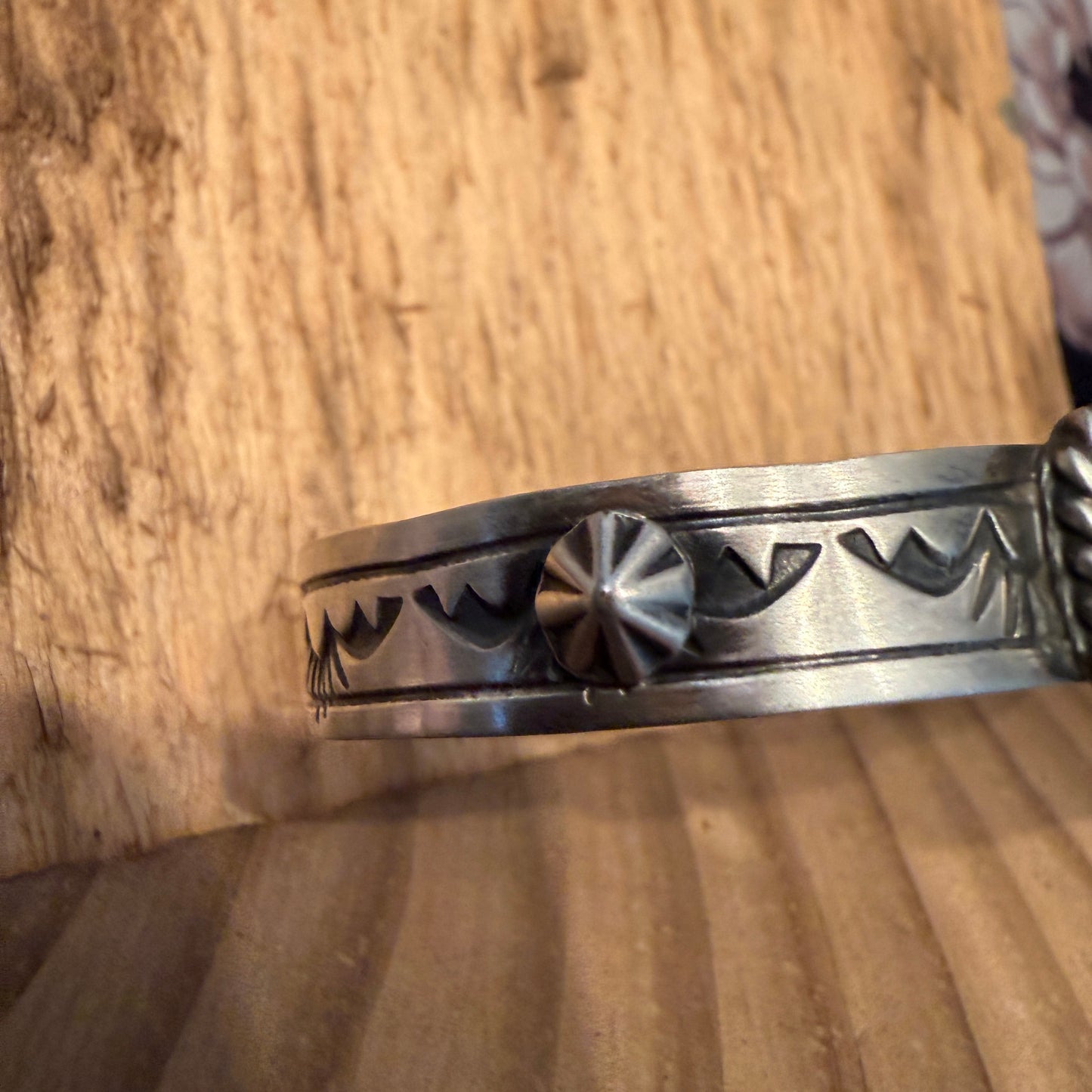 Rick Enriquez Signed Navajo Style Pink Conch Gemstone Cuff Bangle, Sterling Silver