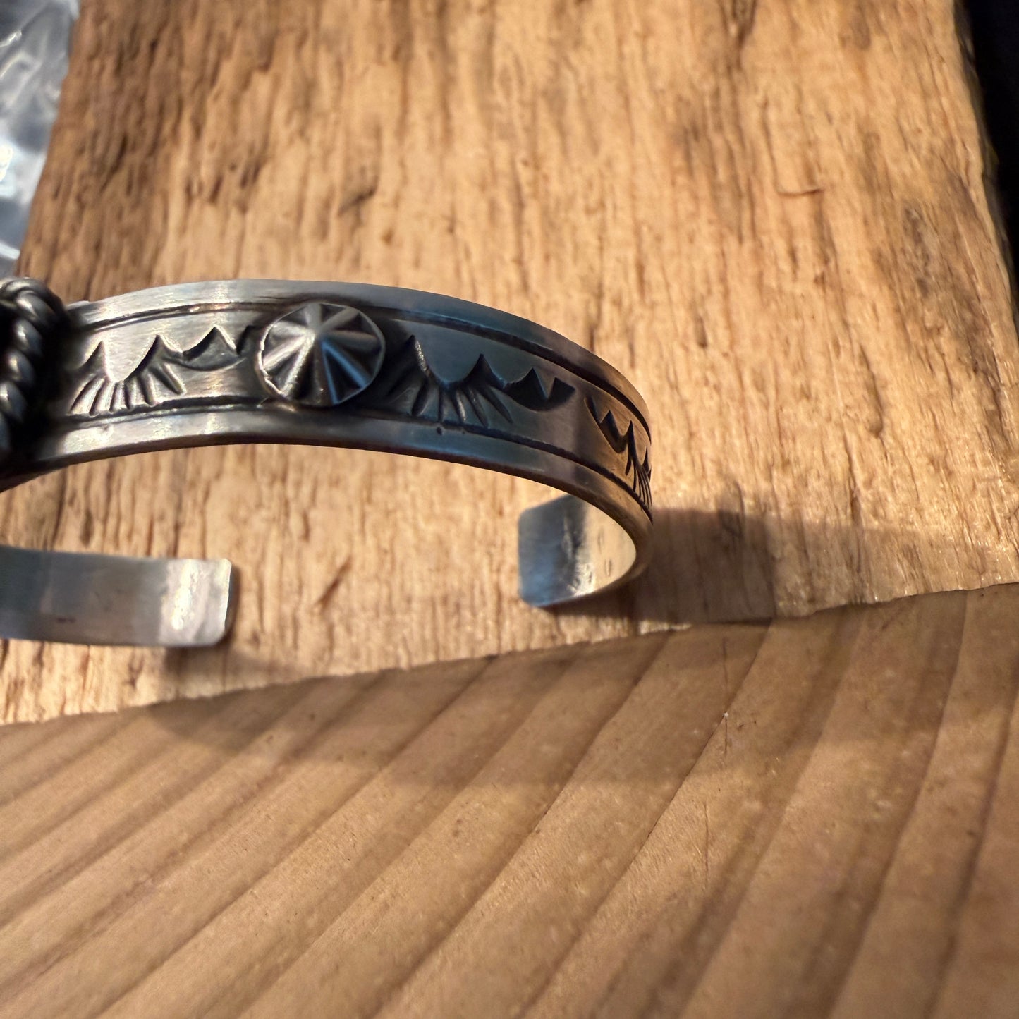 Rick Enriquez Signed Navajo Style Pink Conch Gemstone Cuff Bangle, Sterling Silver