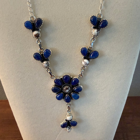 Wild Horse Dahlia Blue Gemstone Lariat Y Necklace Sterling Silver