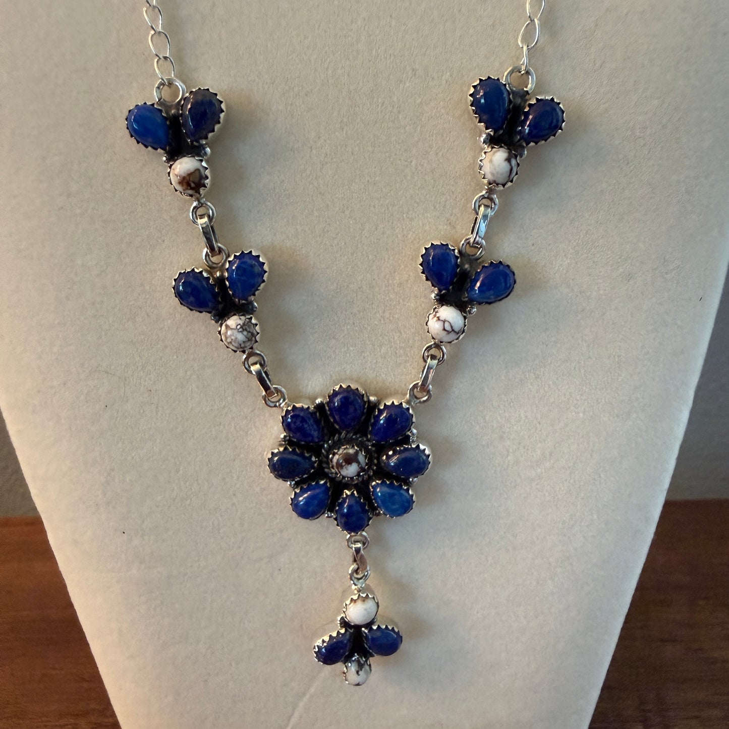 Wild Horse Dahlia Blue Gemstone Lariat Y Necklace Sterling Silver