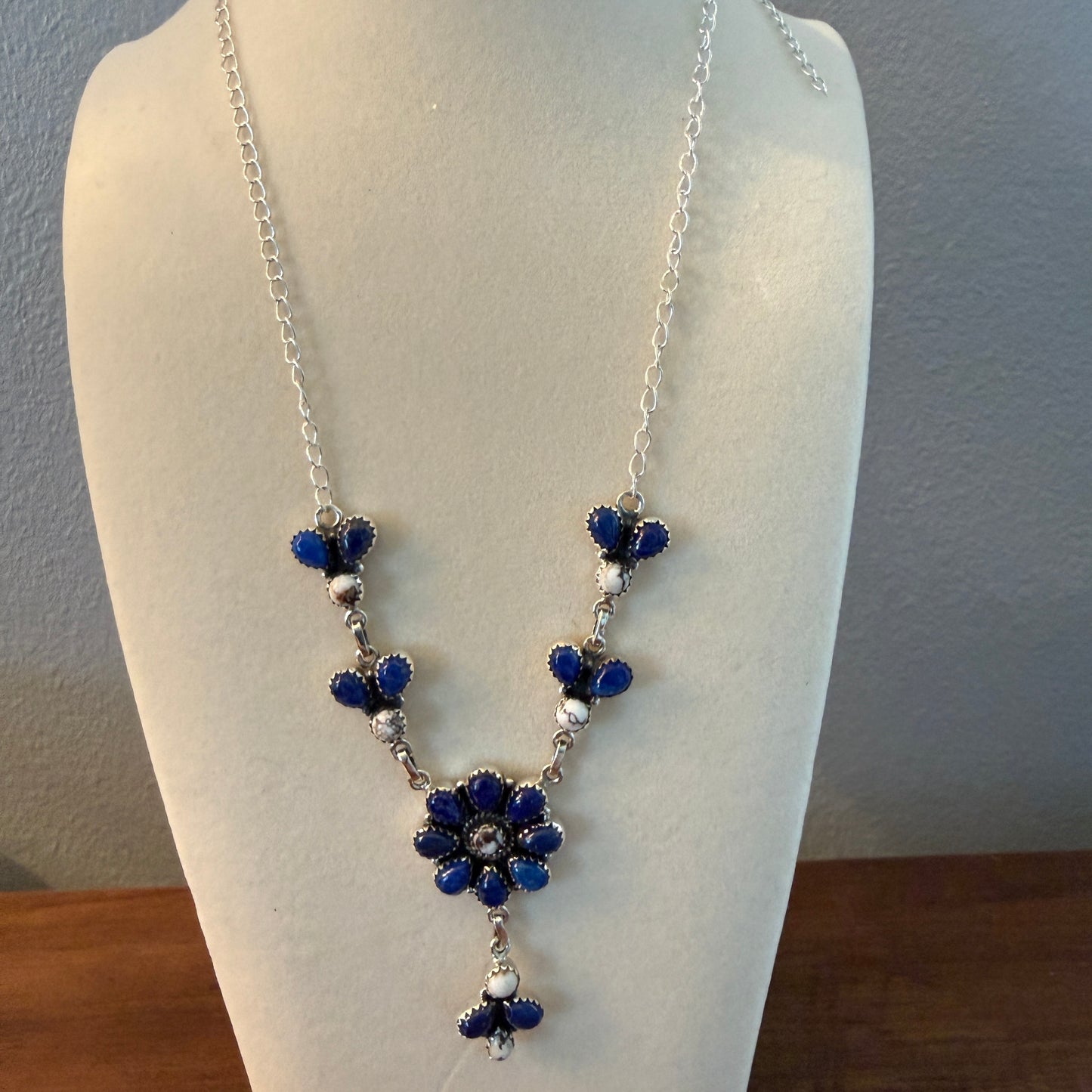 Wild Horse Dahlia Blue Gemstone Lariat Y Necklace Sterling Silver