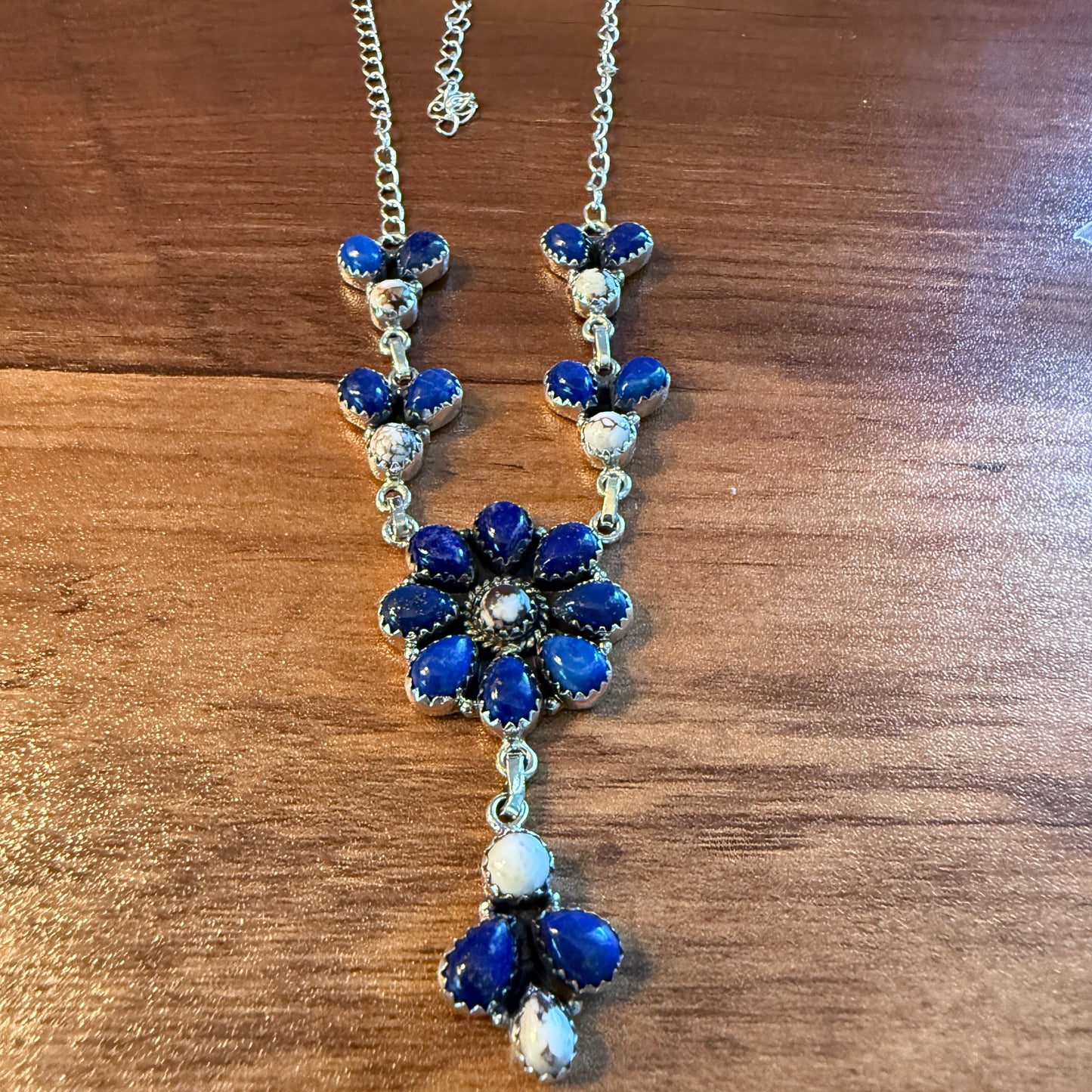 Wild Horse Dahlia Blue Gemstone Lariat Y Necklace Sterling Silver