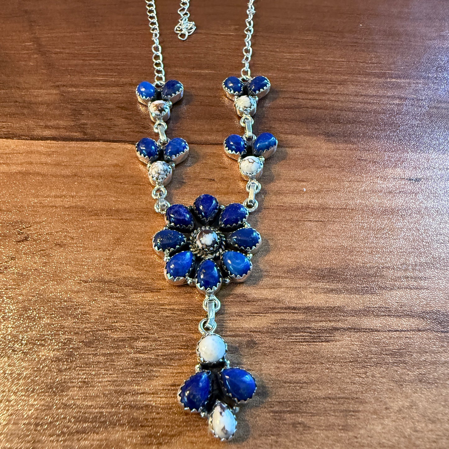Wild Horse Dahlia Blue Gemstone Lariat Y Necklace Sterling Silver