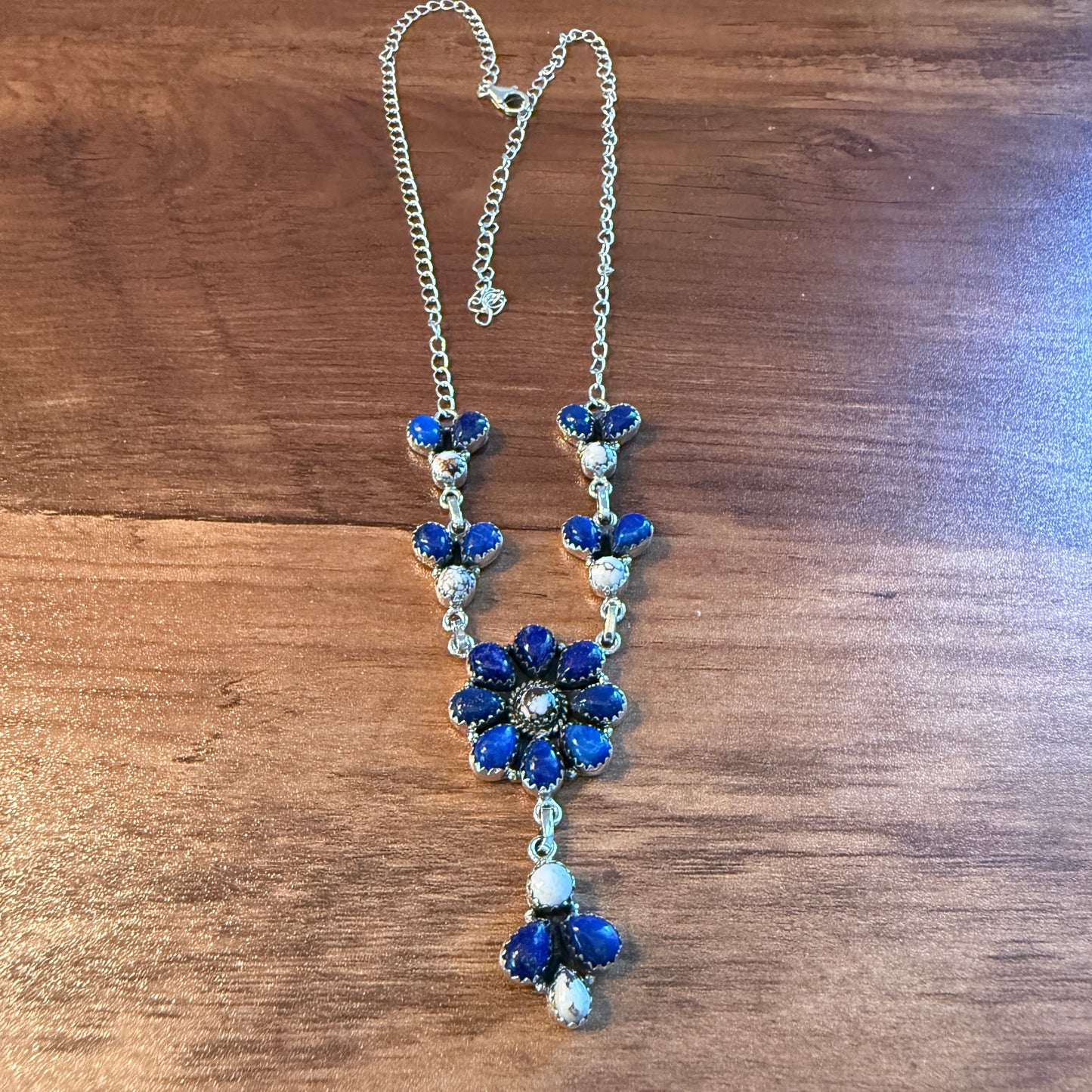 Wild Horse Dahlia Blue Gemstone Lariat Y Necklace Sterling Silver
