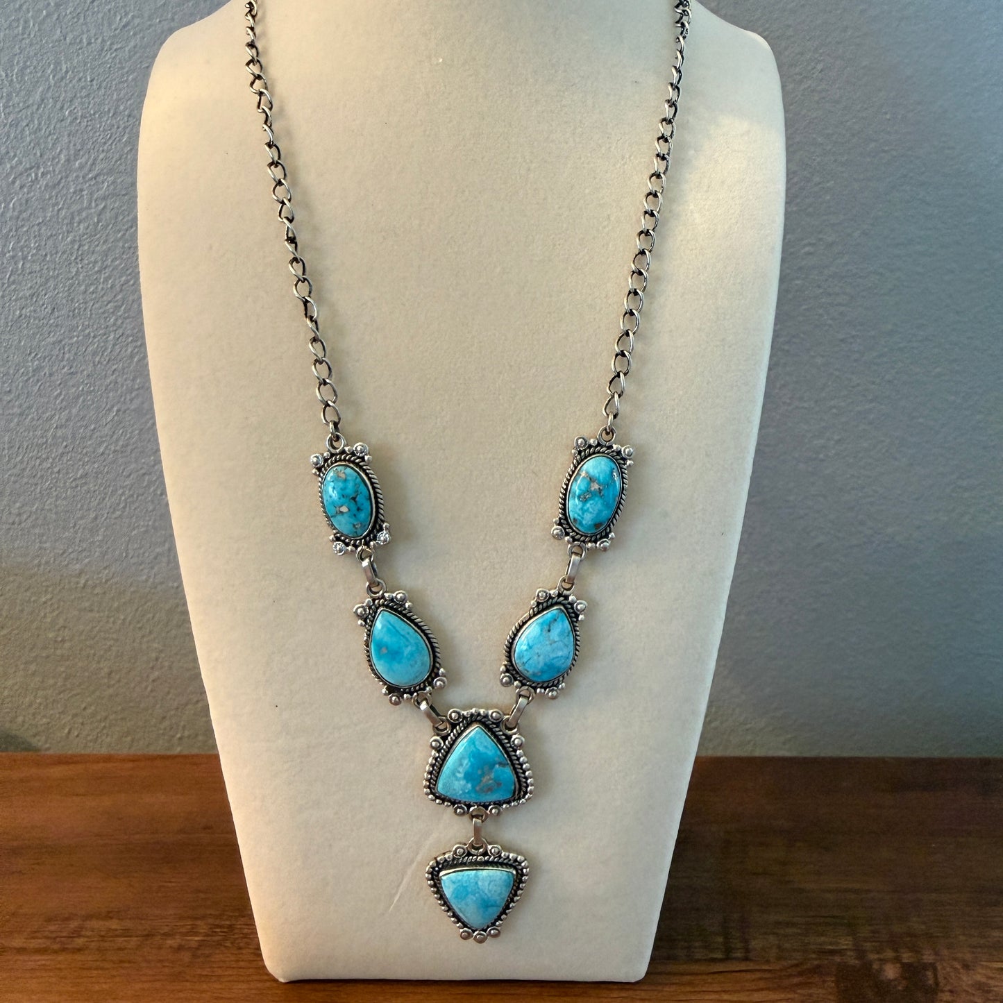 Handcrafted White Water 6 Gemstone Y Lariat Necklace Sterling Silver