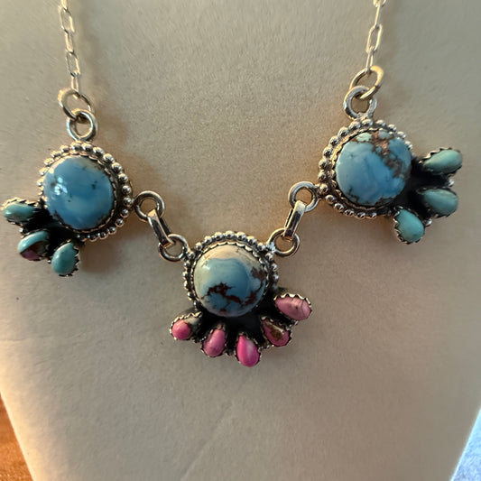 Handcrafted Cotton Candy Dahlia Gemstone Necklace Sterling Silver 16 Inch Chain