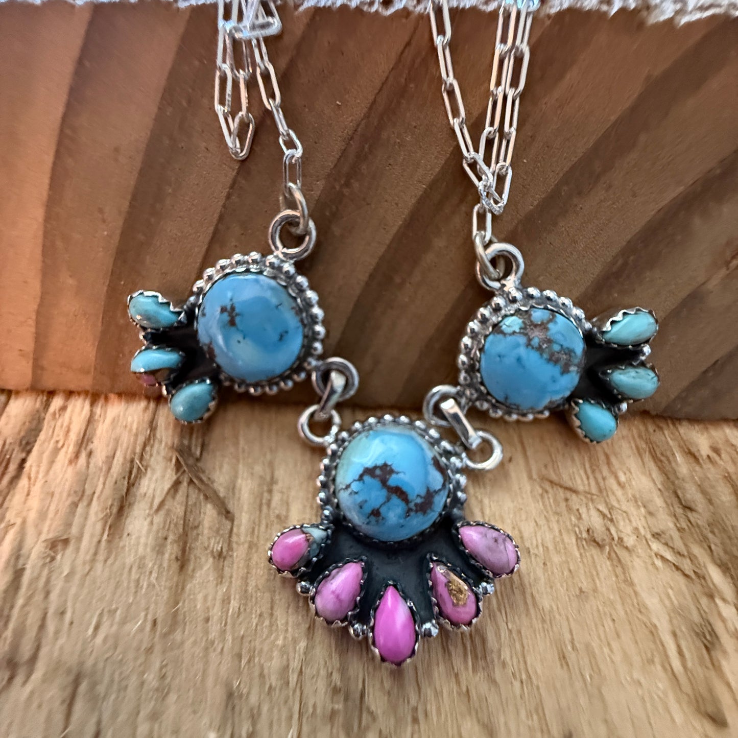 Handcrafted Cotton Candy Dahlia Gemstone Necklace Sterling Silver 16 Inch Chain