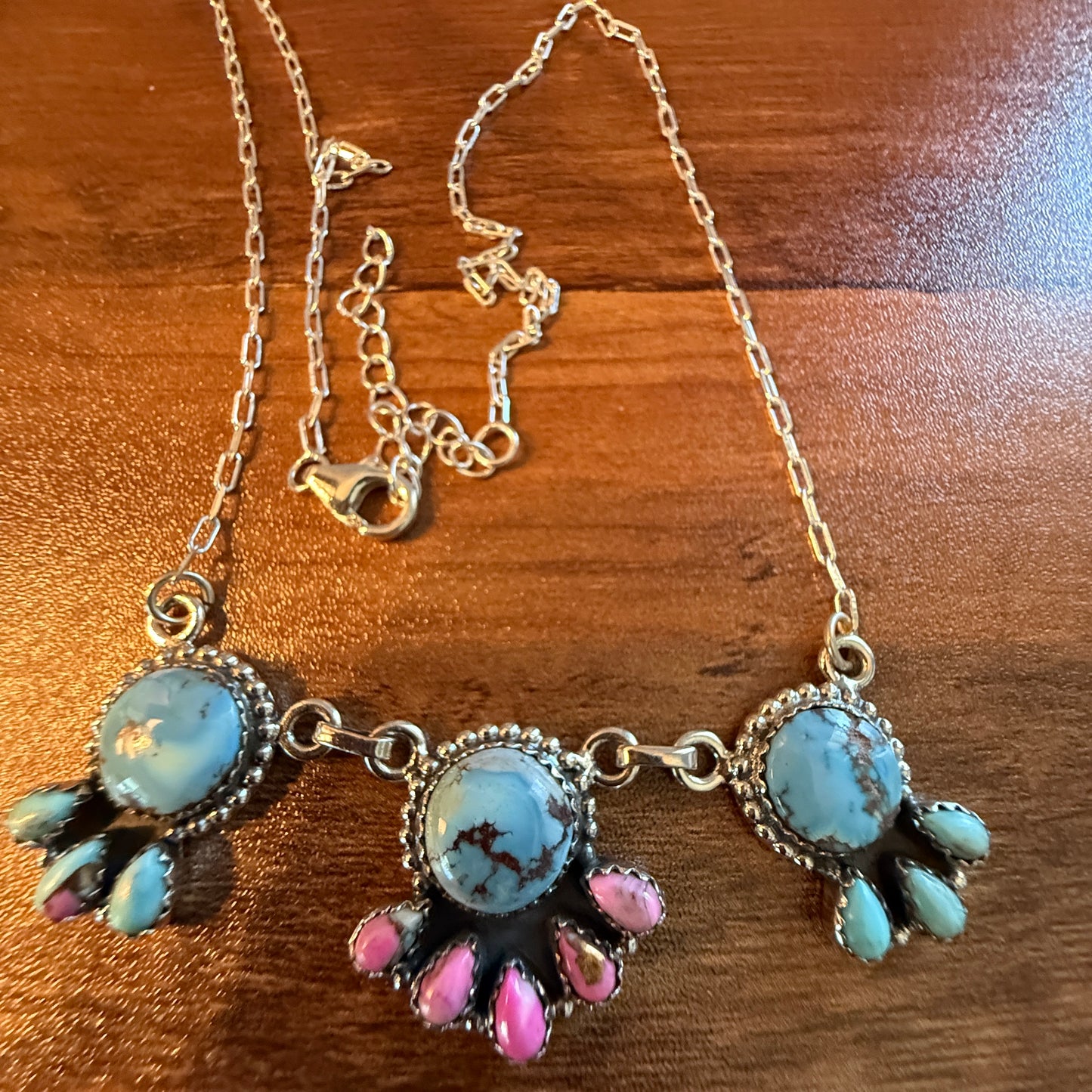 Handcrafted Cotton Candy Dahlia Gemstone Necklace Sterling Silver 16 Inch Chain