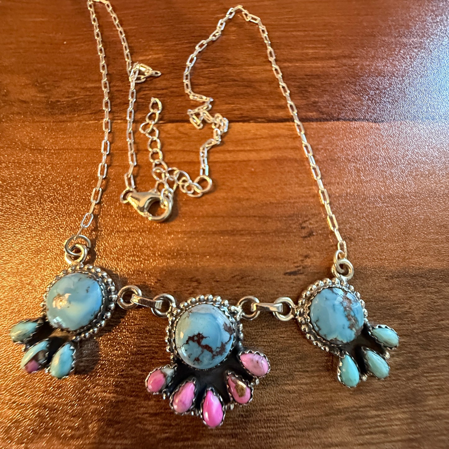 Handcrafted Cotton Candy Dahlia Gemstone Necklace Sterling Silver 16 Inch Chain