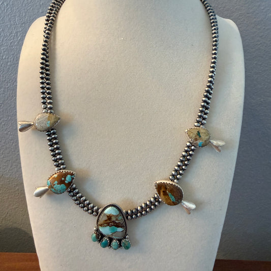 Number 8 Turquoise Gemstone Necklace With 3mm Pearls Sterling Silver 16in