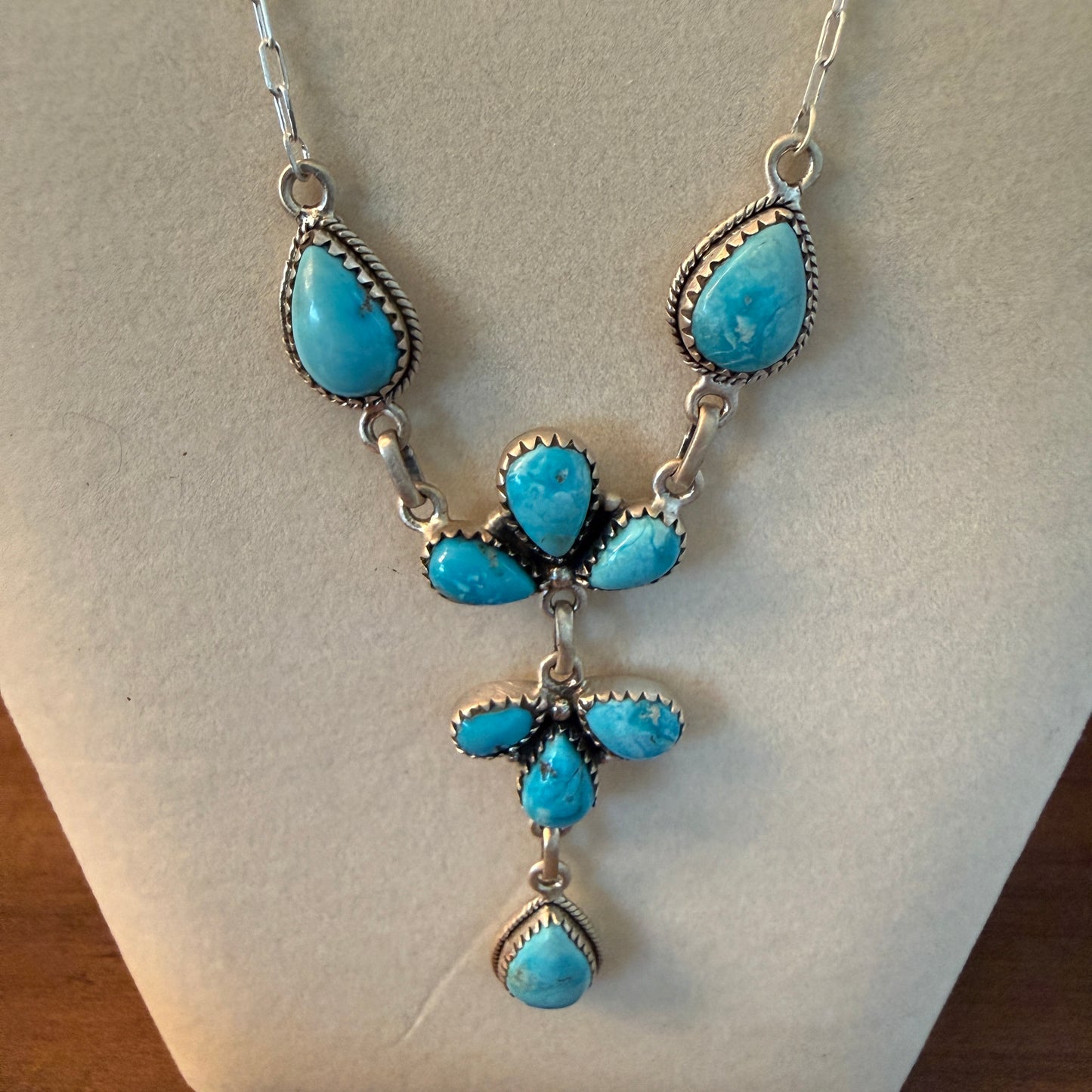 White Water Turquoise Dahlia Gemstone Necklace Sterling Silver Chain 16 Inch