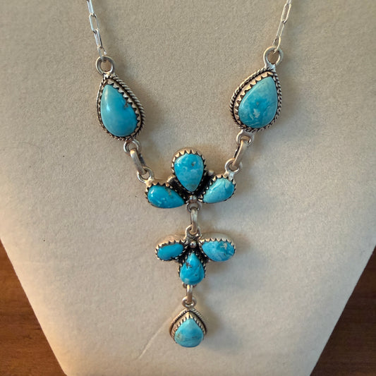 White Water Turquoise Dahlia Gemstone Necklace Sterling Silver Chain 16 Inch