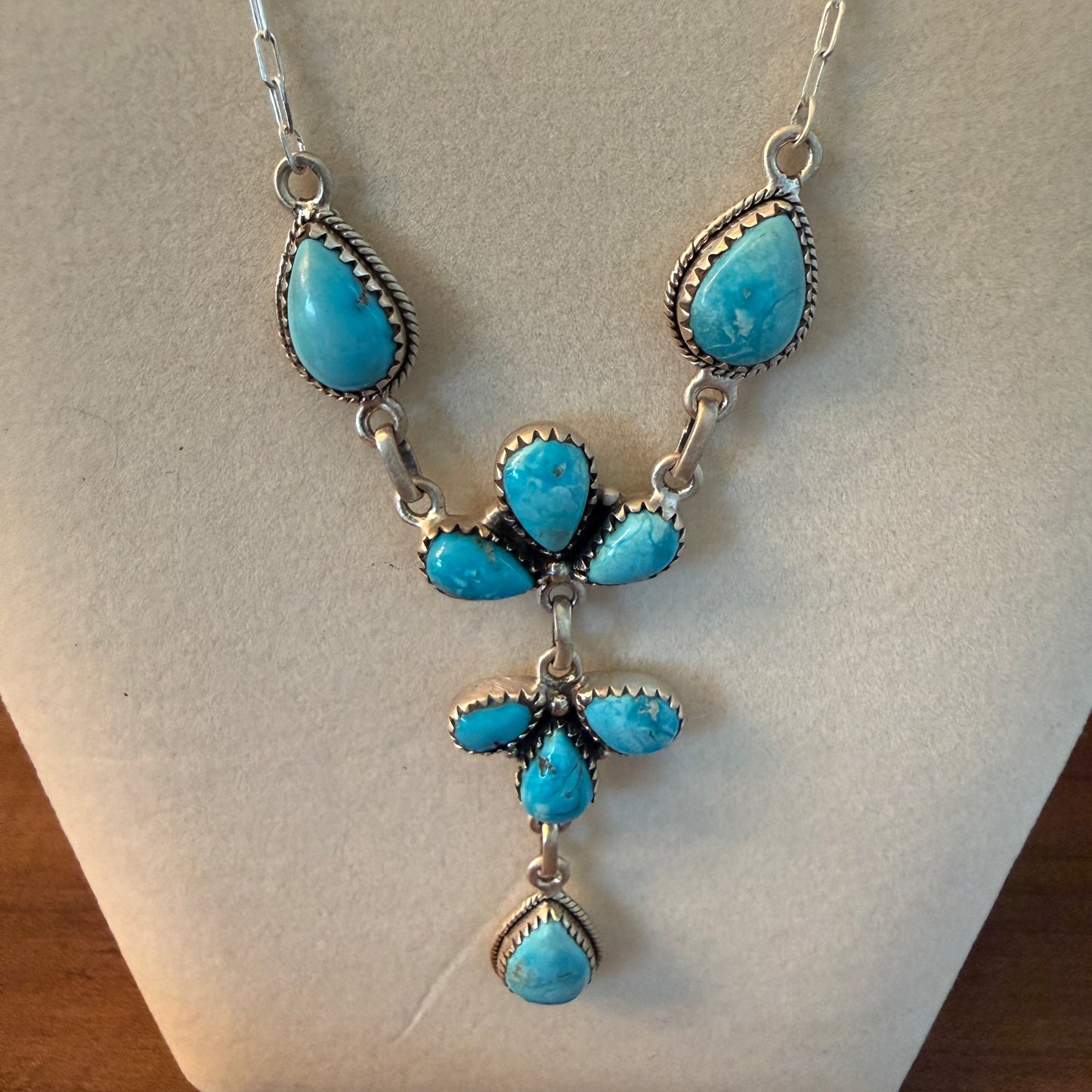 White Water Turquoise Dahlia Gemstone Necklace Sterling Silver Chain 16 Inch