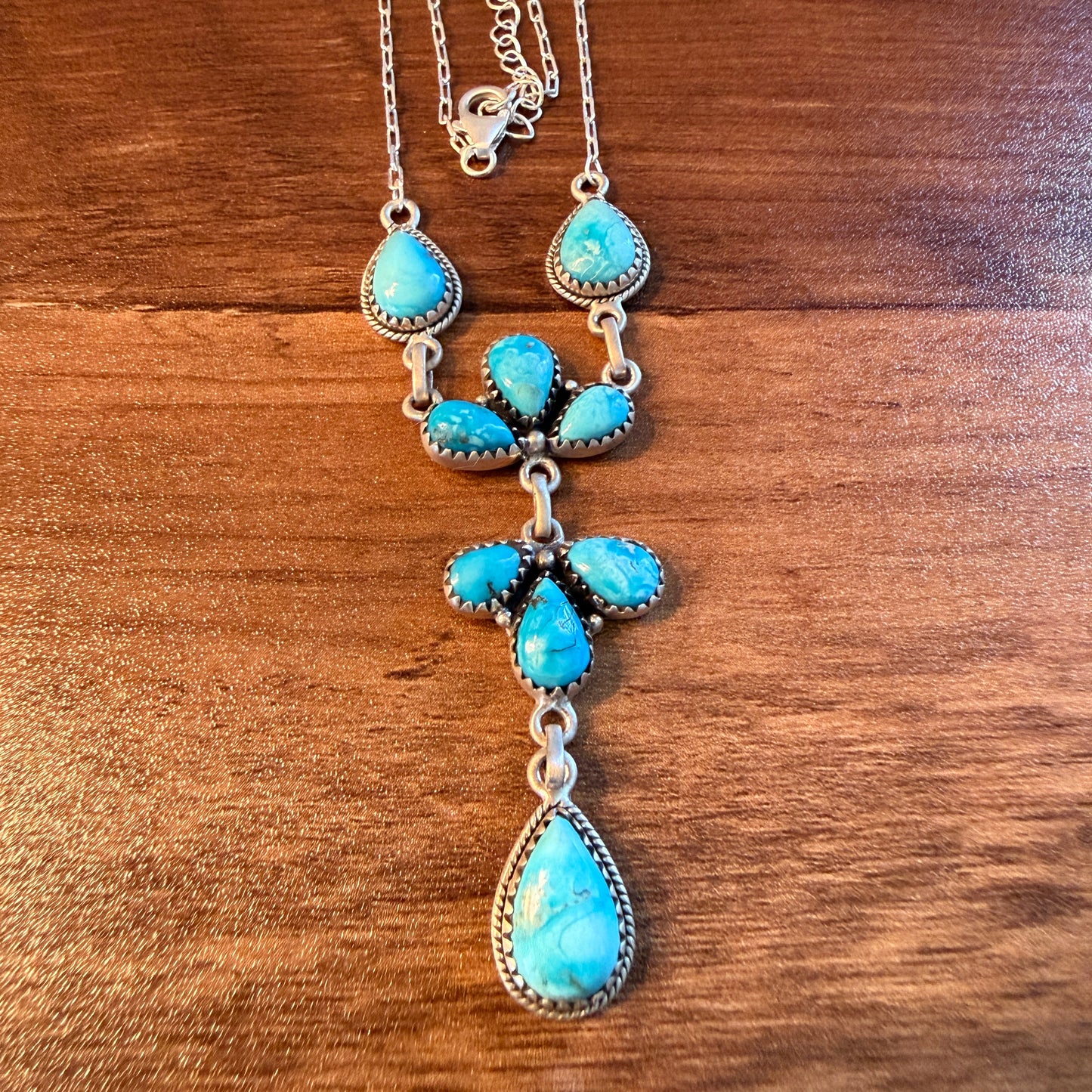 White Water Turquoise Dahlia Gemstone Necklace Sterling Silver Chain 16 Inch
