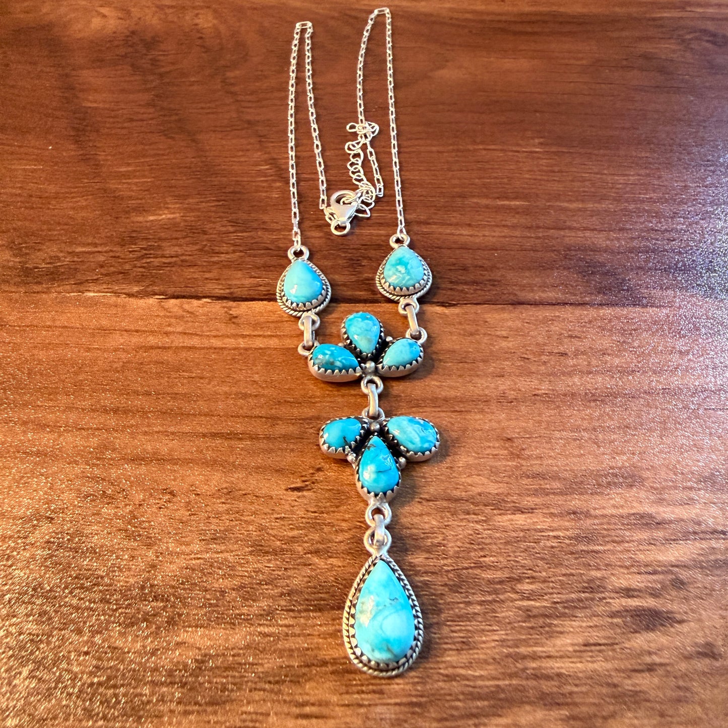 White Water Turquoise Dahlia Gemstone Necklace Sterling Silver Chain 16 Inch