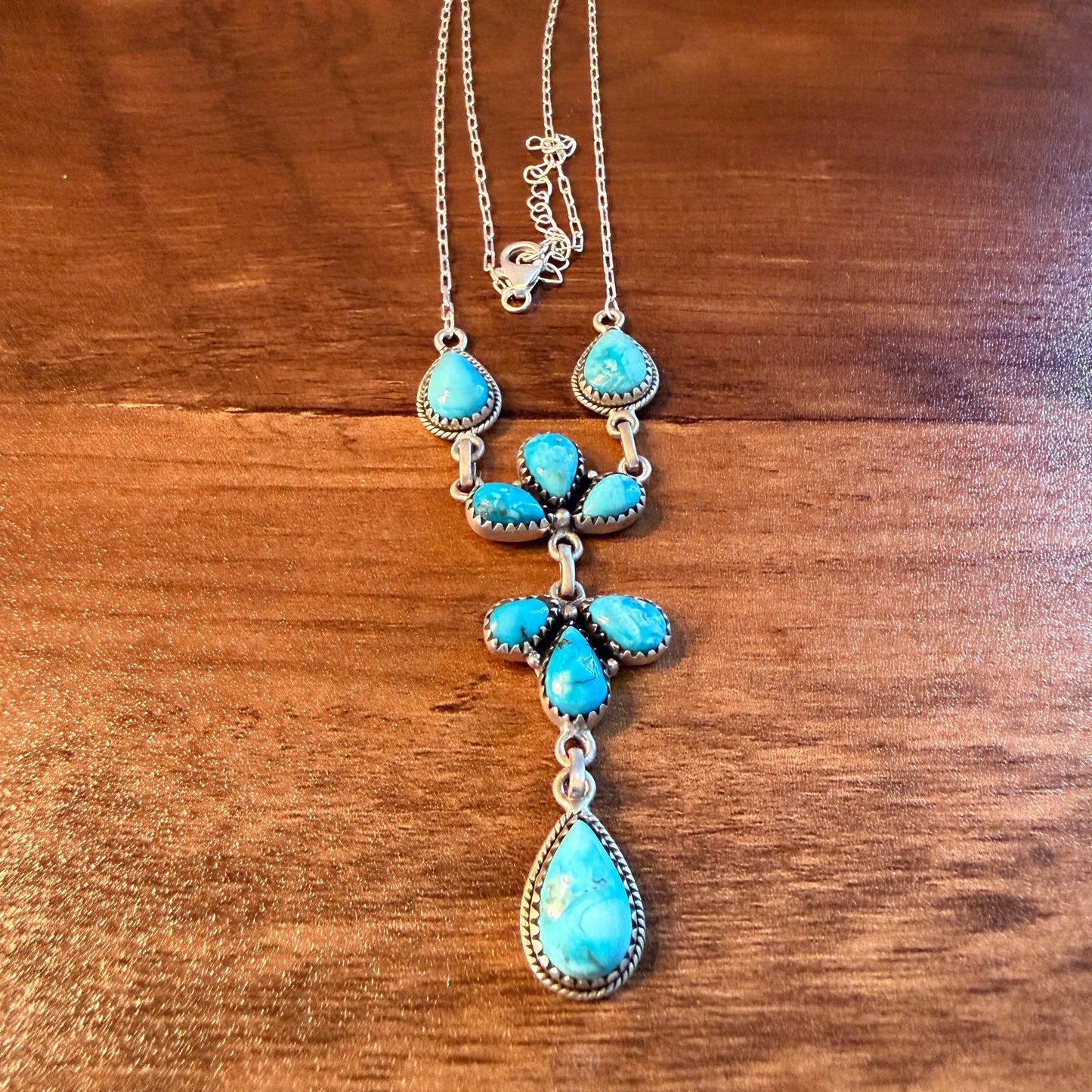 White Water Turquoise Dahlia Gemstone Necklace Sterling Silver Chain 16 Inch