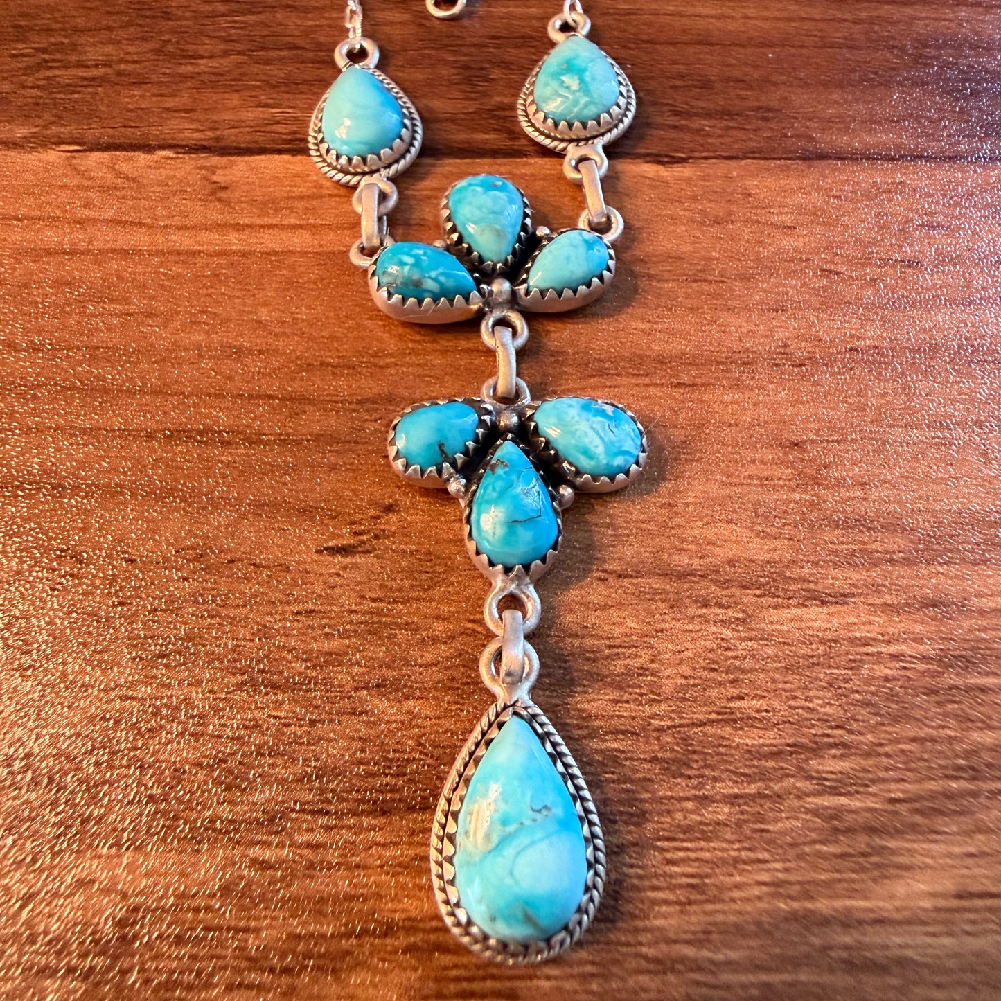 White Water Turquoise Dahlia Gemstone Necklace Sterling Silver Chain 16 Inch