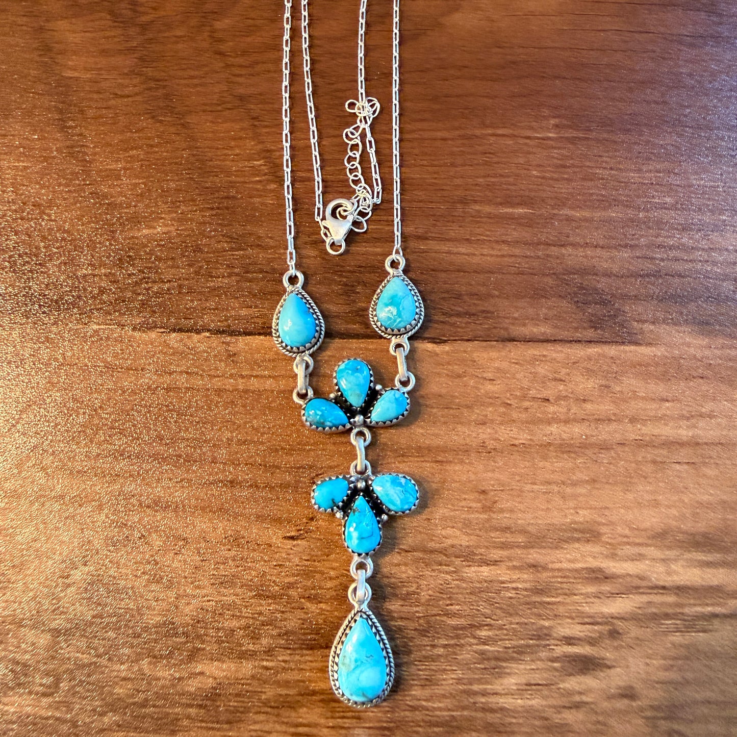 White Water Turquoise Dahlia Gemstone Necklace Sterling Silver Chain 16 Inch